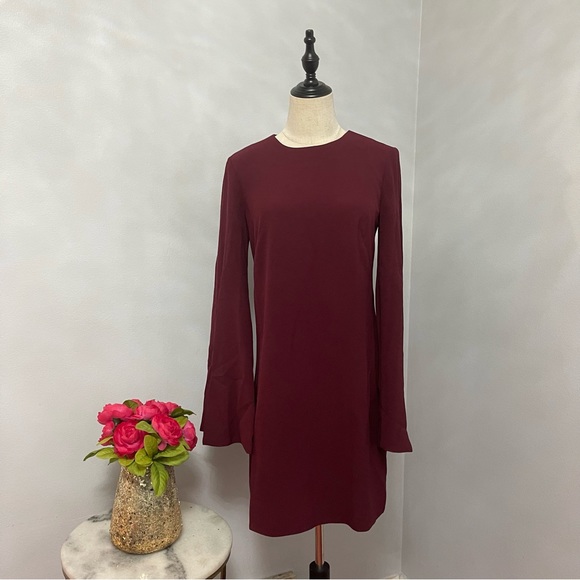 Dress The Population Burgundy Dahlia Long Sleeve Drape Back Minidress - Reemoly - Picture 8 of 17